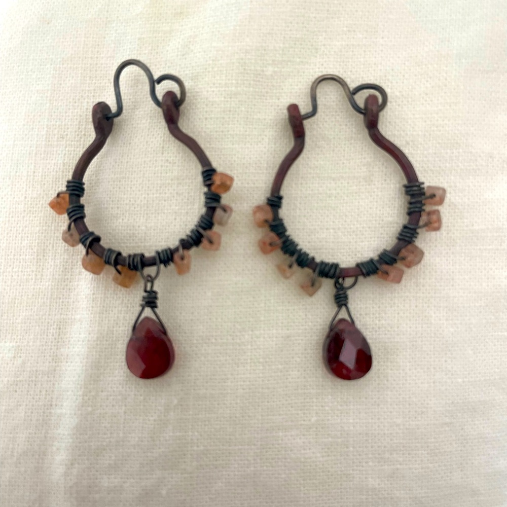 Garnet and sunstone hoop earrings